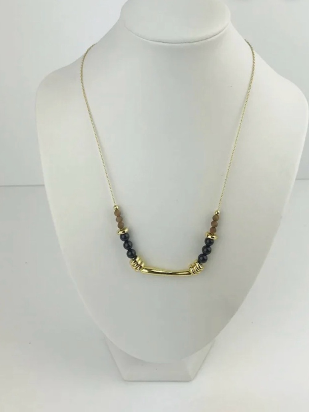 Gorjana Gold Bar Necklace with Larimar and sandalwood  Beads Gold